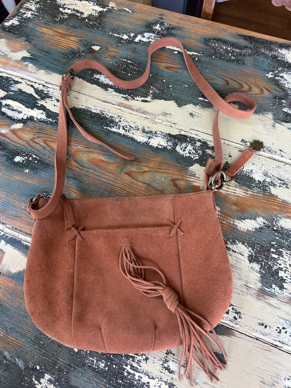 Lucky Brand Rust Suede Tassel Crossbody Bag